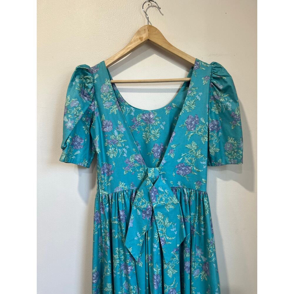 Laura Ashley Vintage 80s Cottagecore Puff Sleeve Prairie Midi Dress Size 10 - Picture 11 of 13